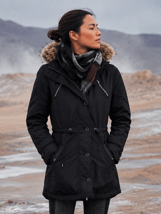 Athleta Jackets & Blazers - Athleta Primaloft Peak Parka Black Faux Fur Trim Hooded Coat Jacket Size Small